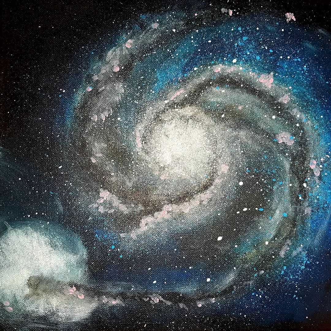 Amanda Király: M51, acrylic on canvas, 30x30cm Messier projekt